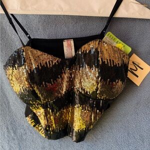 Sequin Bustier Top with Gold and Black